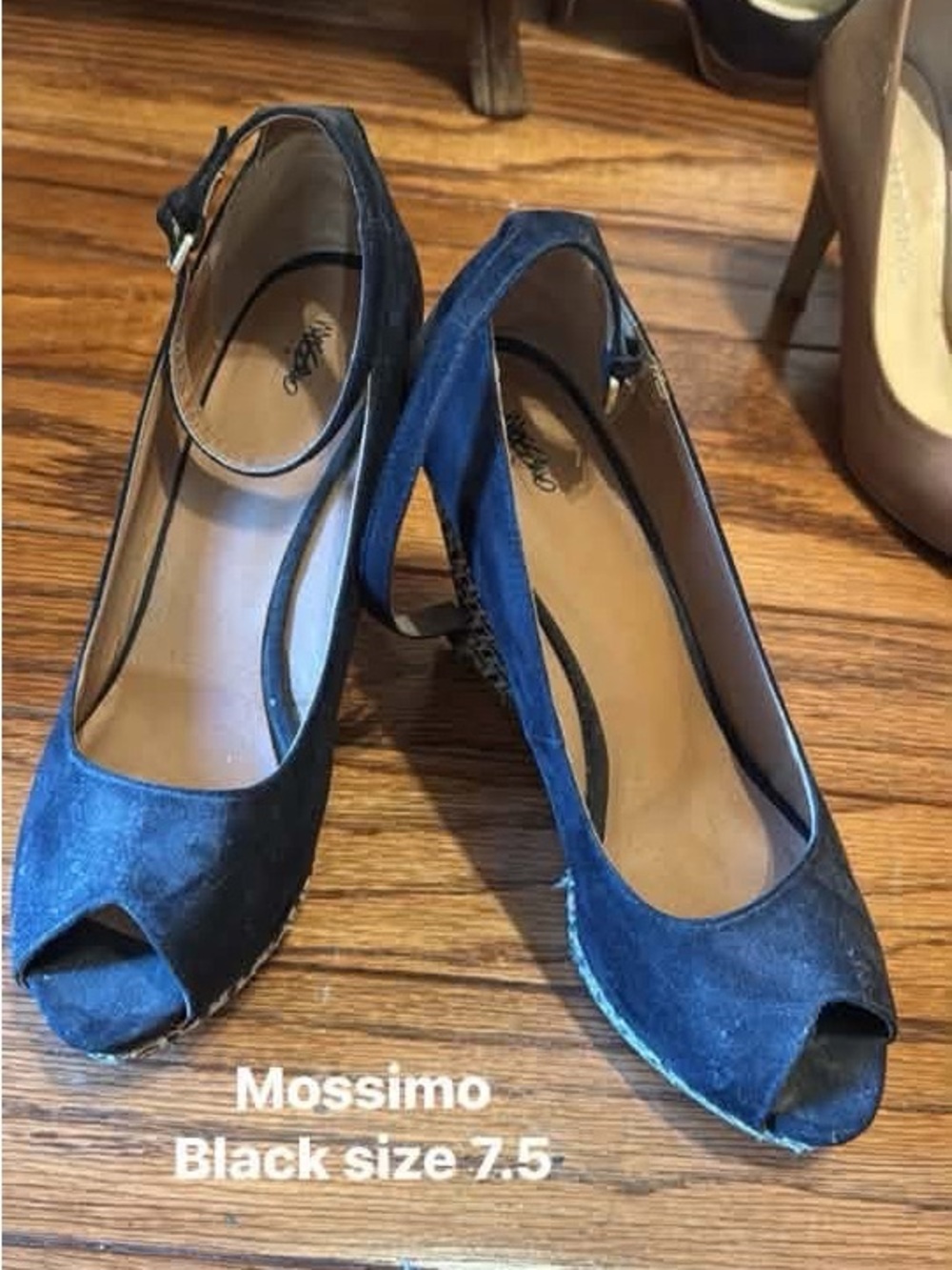 Mossimo Supply Co. Black Suede Peep-Toe Ankle Strap Heels